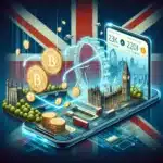 illustrating the process of how to invest in bitcoin uk featuring a digital wallet and symbolic elements that merge traditional British currency with cryptocurrency. The design aims to convey a seamless and innovative investment journey into Bitcoin, set against a backdrop that nods to the UK context.