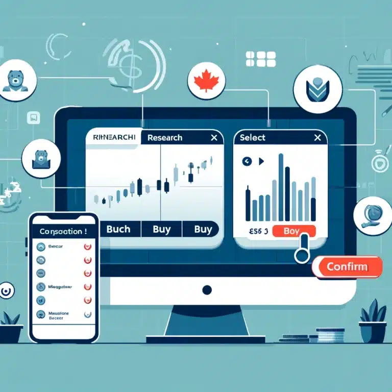 A modern illustration showing the process of buying stock in Canadian Western Bank