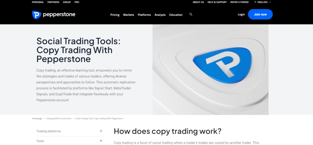 Pepperstone copy trading tools and features for social trading