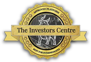 Gold badge with a bull graphic, labeled 'The Investors Centre - Approved Platform - Best for Intermediates