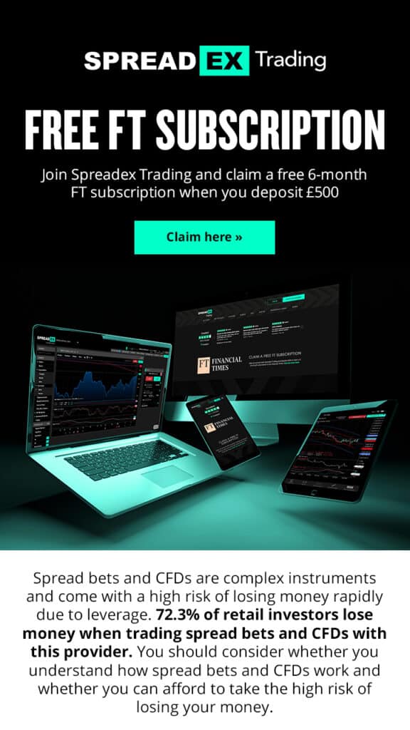 Spreadex ad banner for free financial times subscription