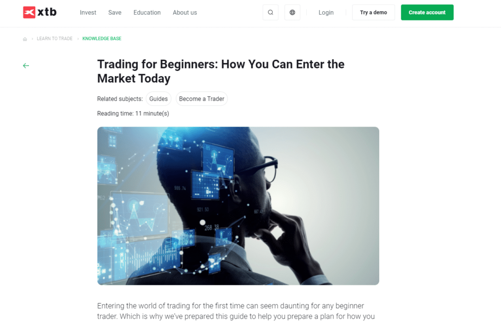 XTB's guide for beginner traders providing an in-depth plan for entering the market and understanding trading fundamentals.