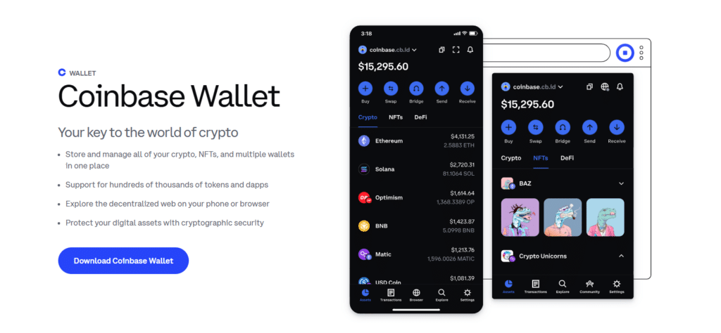 Screenshot of the Coinbase wallet webpage