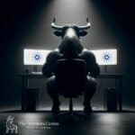 Bull sitting down at a desk, Looking at how to buy cardano on his two computer monitors