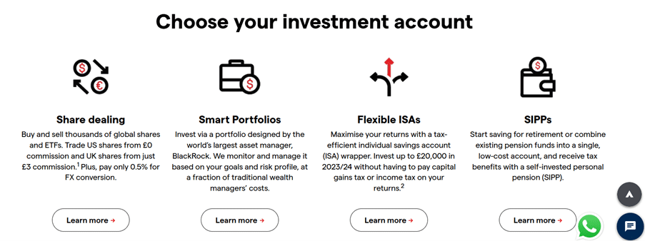 IG investment account options include share dealing, Smart Portfolios by BlackRock, flexible ISAs, and SIPPs for tax-efficient saving and diversified investing.