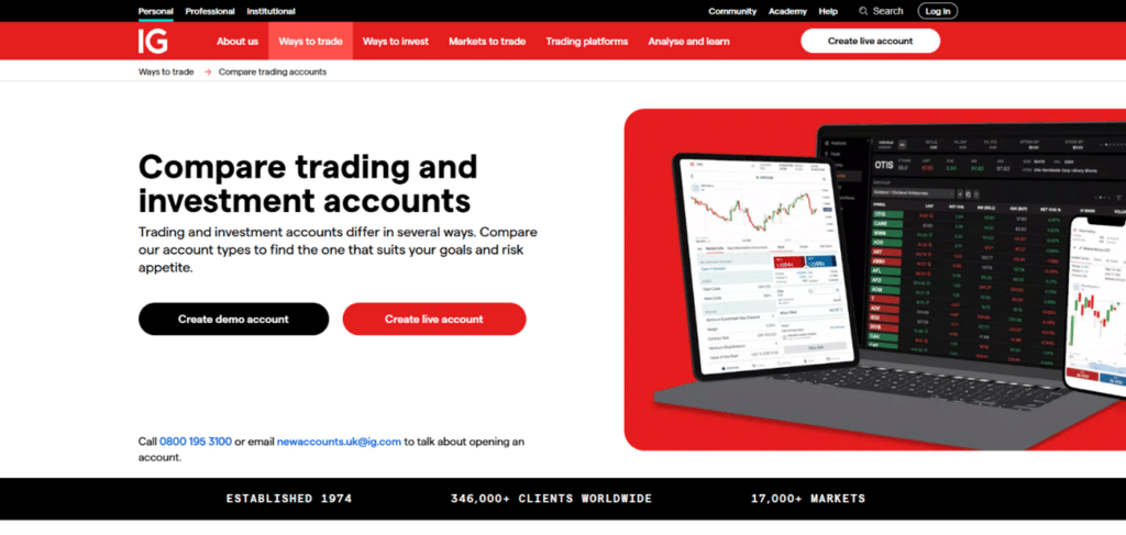 Compare IG trading and investment account options with a demo or live account. Explore features tailored to suit your trading goals and risk appetite.