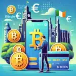 A visually appealing illustration representing 'How to Buy Bitcoin in Ireland.' The image features a person using a smartphone with the Bitcoin logo o