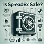 Professional featured image for the blog 'Is Spreadex Safe?' with a secure vault icon, symbols of trust, awards, and customer satisfaction, designed in a sleek, modern style to convey safety and reliability.