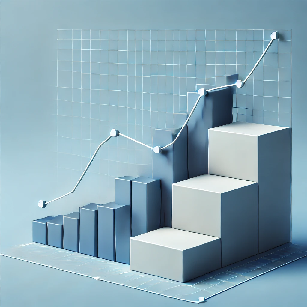 A clean and simple financial chart showing an upward trend, with neutral tones of blue and grey, representing stock growth potential for Lloyds shares