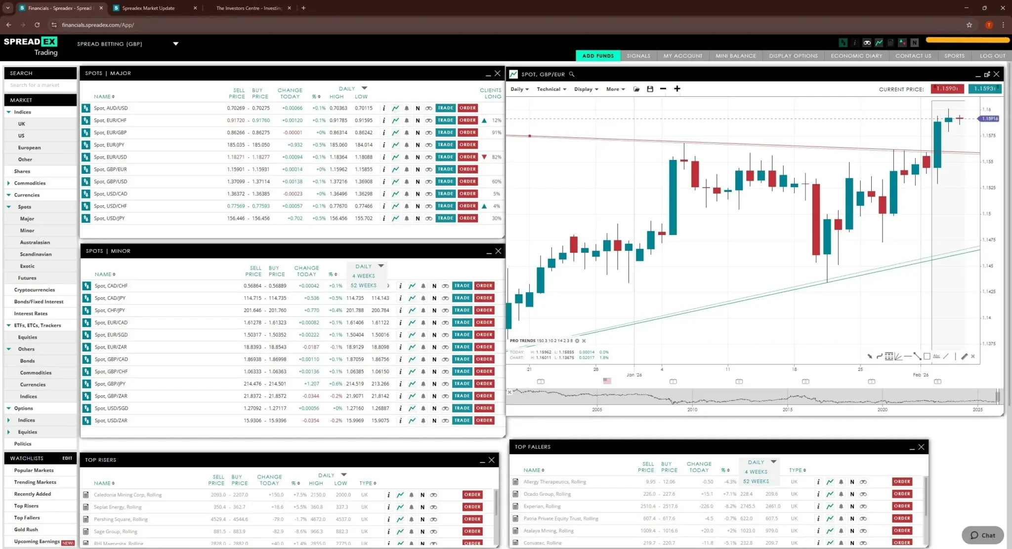 Best Forex Brokers in the UK 43 Spreadex forex trading platform showing GBP/EUR currency pair, tested January 2026